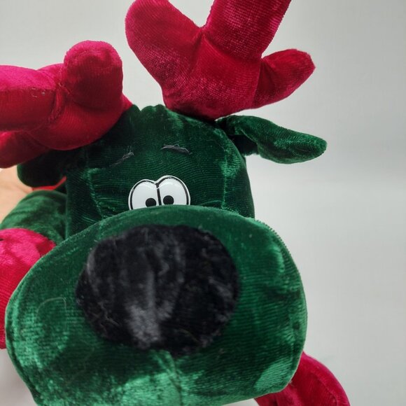 MTY International Reindeer Plush Velvet Green Red Christmas Stuffed Animal 14" - Picture 11 of 11